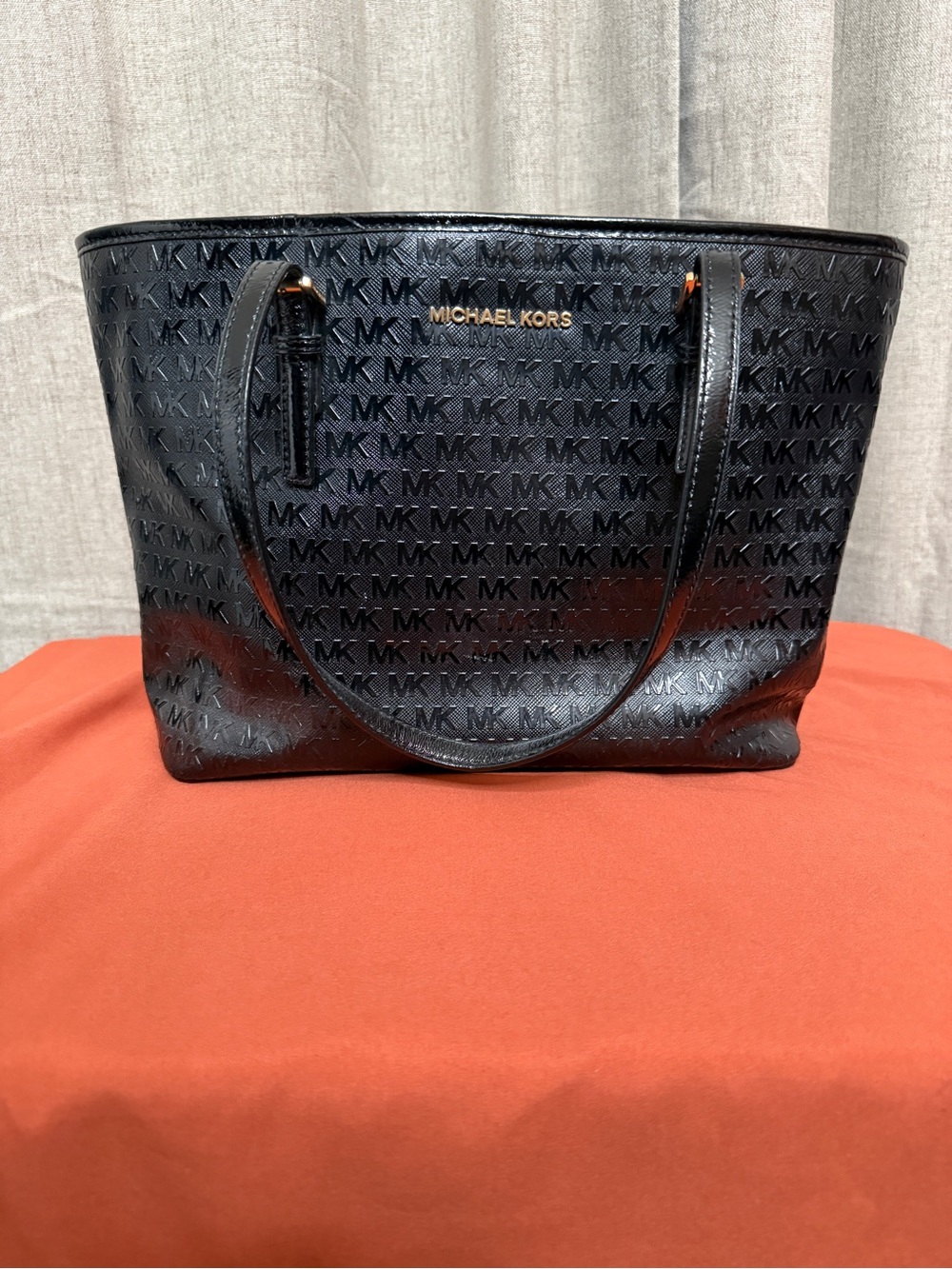 Michael Kors Black MK Monogram Leather Tote